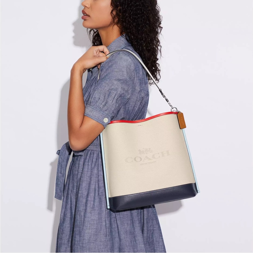 NWT Coach Mollie Bucket Crossbody Bag Colorblock Canvas Natural Multi CA201 - Picture 9 of 10